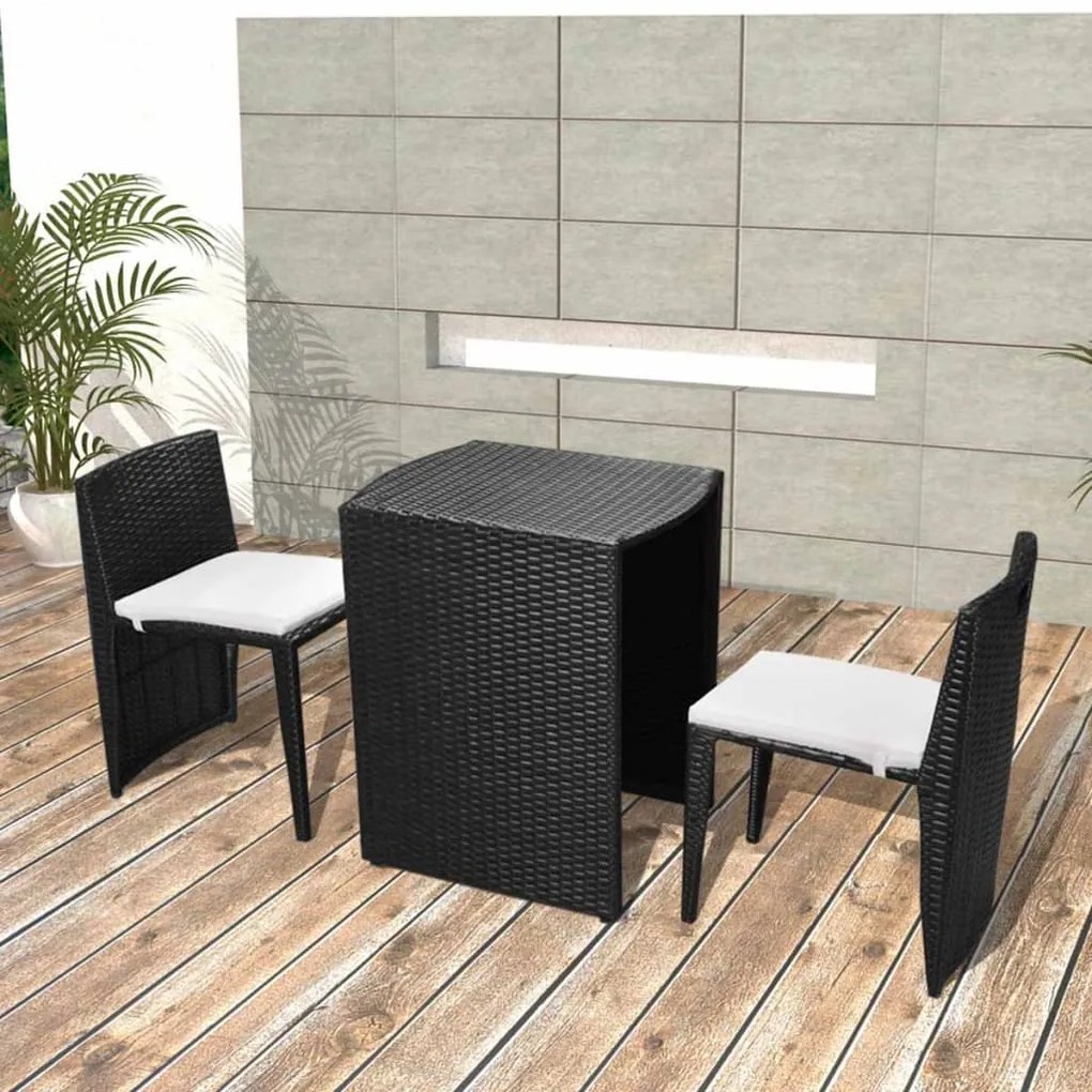 Set Da Bistrot 3 Pz Con Cuscini İn Polyrattan Nero /