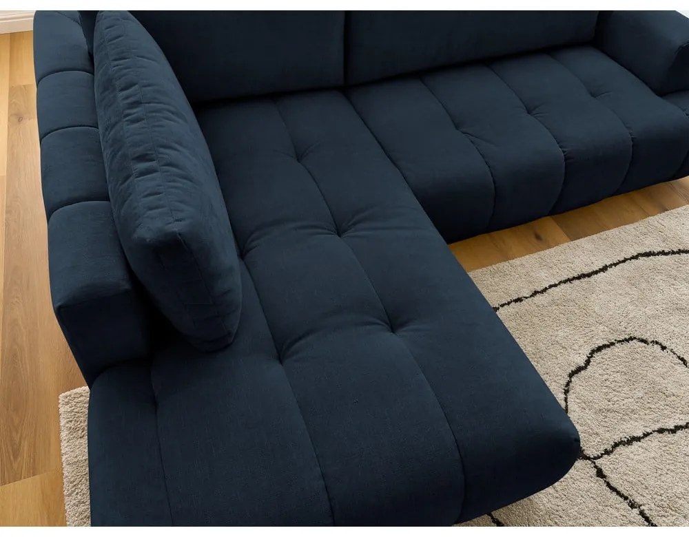 Divano angolare blu scuro allungabile e con contenitore (penisola a sinistra/a L) con rivestimento in ciniglia Fuji – Bobochic Paris