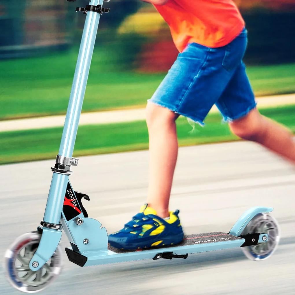 Costway Monopattino a 2 ruote lampeggianti per bambini con musica altezza regolabile, Monopattino in alluminio Azzuro