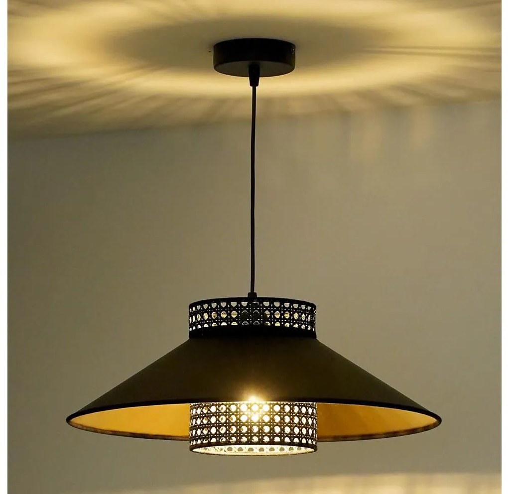 Duolla - Lampadario a sospensione con filo RIO RATTAN 1xE27/15W/230V diametro 45 cm nero/oro