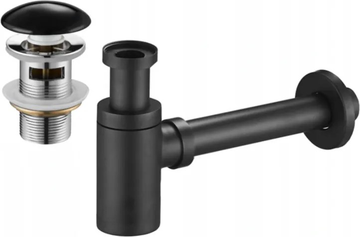 Mexen mezzo sifone lavandino rotondo con tappo ceramico clic-clac, con troppopieno, nero - 7992050-75