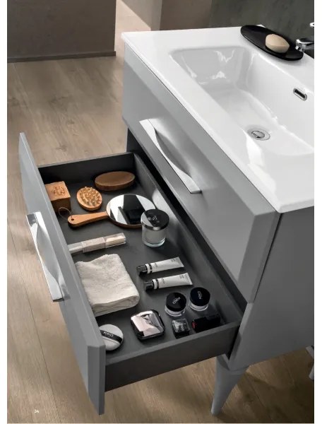 Mobile bagno moderno 80 cm - Grigio Perla - 2 cassetti - Lavabo - CLEIDE