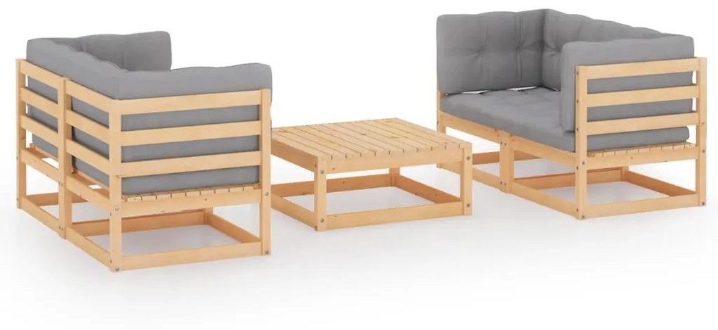 Set Divani da Giardino 5 pz con Cuscini Legno Massello di Pino