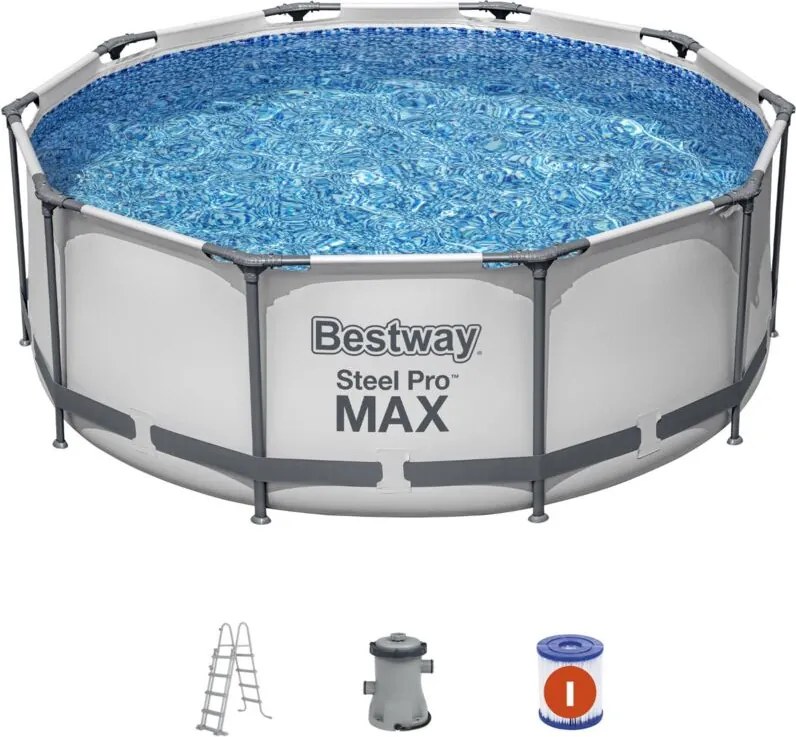 Piscina Fuori Terra Tubolare Bestway Steel Pro Max 305x100 cm con Scala 76x119x163 cm Pompa Filtro a Cartuccia da 1.249 L/H