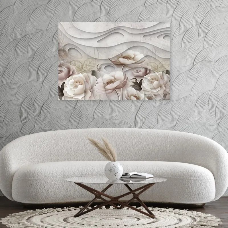 Quadro su tela, Fiori beige in fiore  Dimensioni 100x70