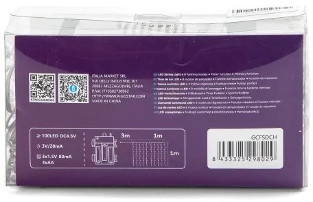 Aigostar - Catena LED natalizia da esterno 100xLED/8 funzioni 3xAA 4x1m IP44 multicolore