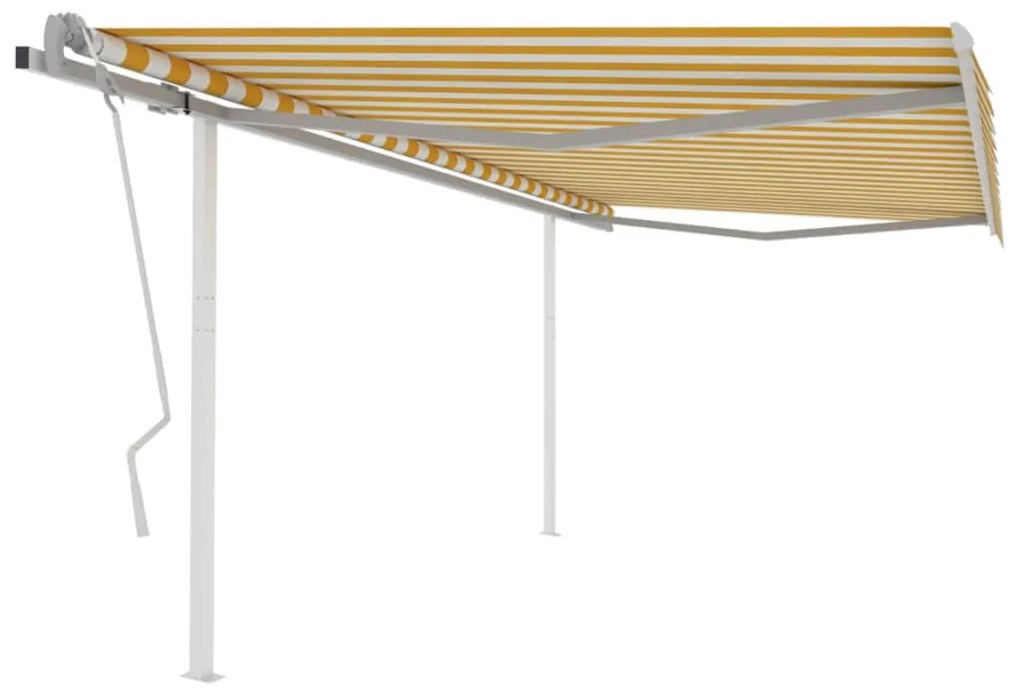 Tenda Da Sole Retrattile Manuale E Pali 4,5x3,5 M Gialla Bianca /