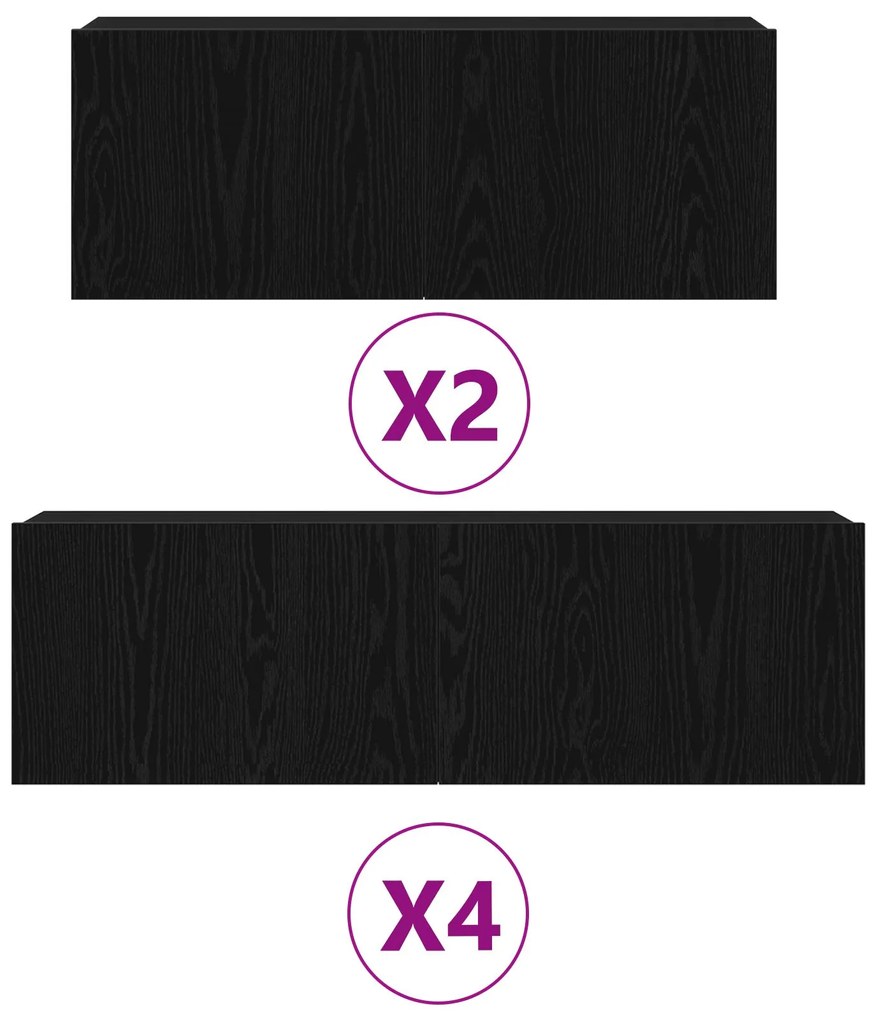 Set di mobile tv in 6 pezzi in legno ingegnerizzato nero