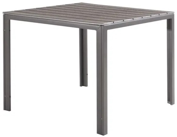 Tavolo Tenerife 78x78x74h cm – Struttura in Metallo e Piano HDPE Effetto Legno Grigio