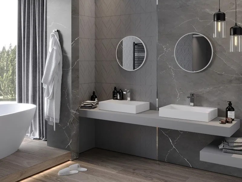 Mexen Loft specchio da bagno rotondo 50 cm, cornice bianca - 9850-050-050-000-20