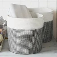 Cestini Portaoggetti 2pz Grigio e Bianco 28x28 cm in Cotonecod mxl 84870