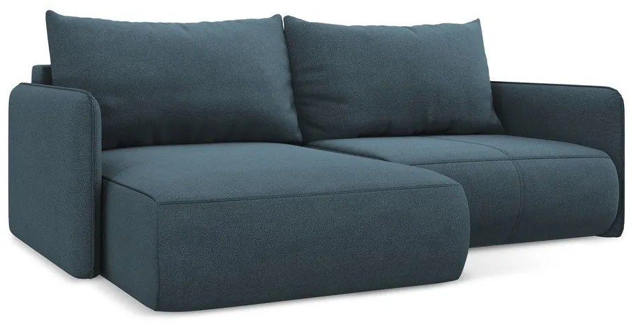 Divano angolare blu allungabile/con contenitore (con penisola a sinistra) Nanea – Makamii