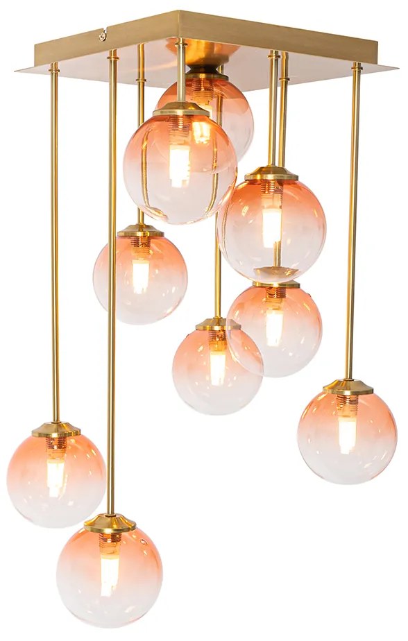 Lampadario Art Déco oro con vetro rosa 9 luci - Athenas