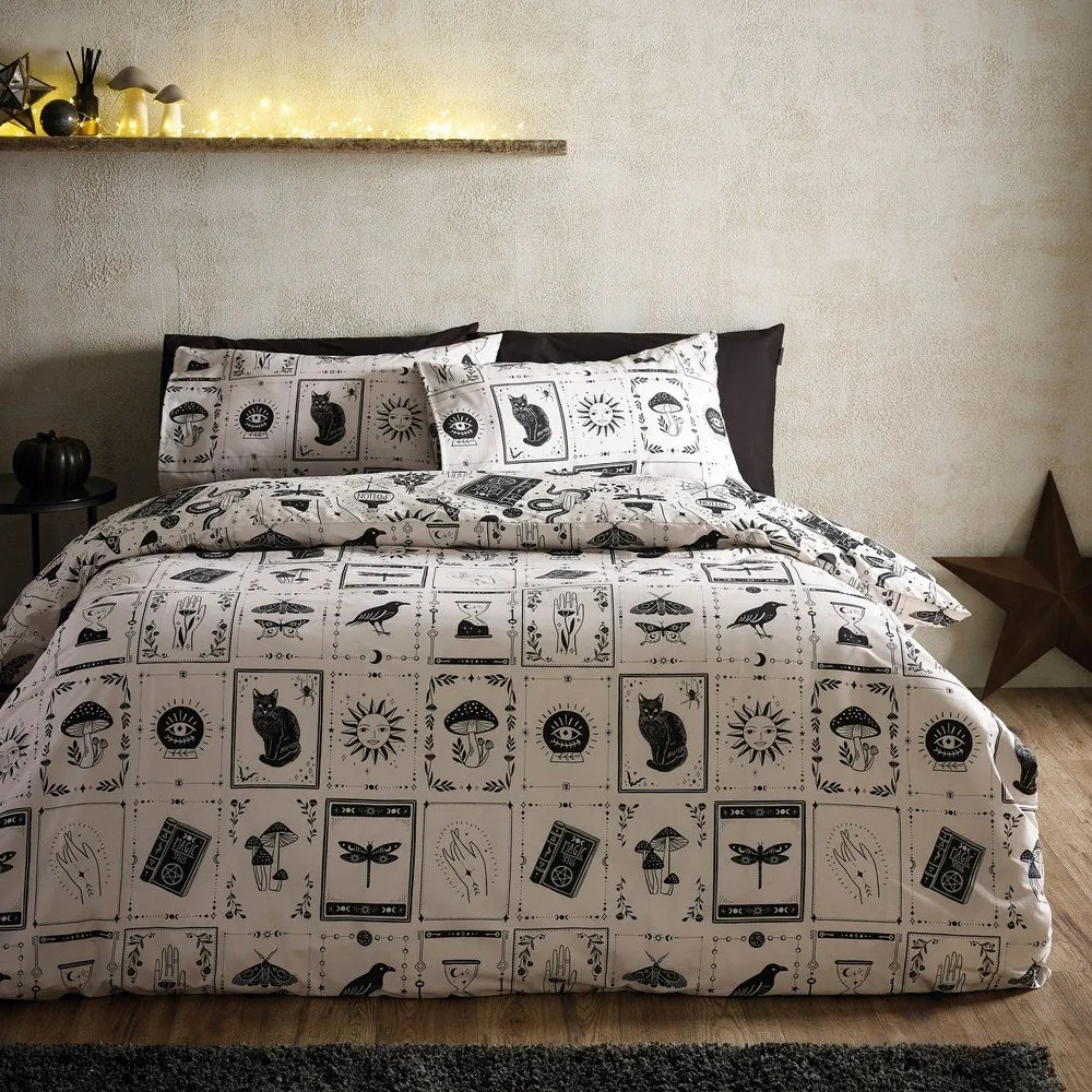 Set copripiumino e federa nero e beige per letto matrimoniale 200x200 cm Enchanted Witchcraft – Catherine Lansfield