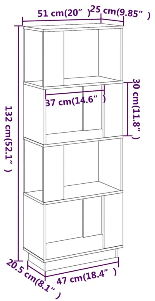 Libreria/Divisorio Bianco 51x25x132 cm Legno Massello di Pino