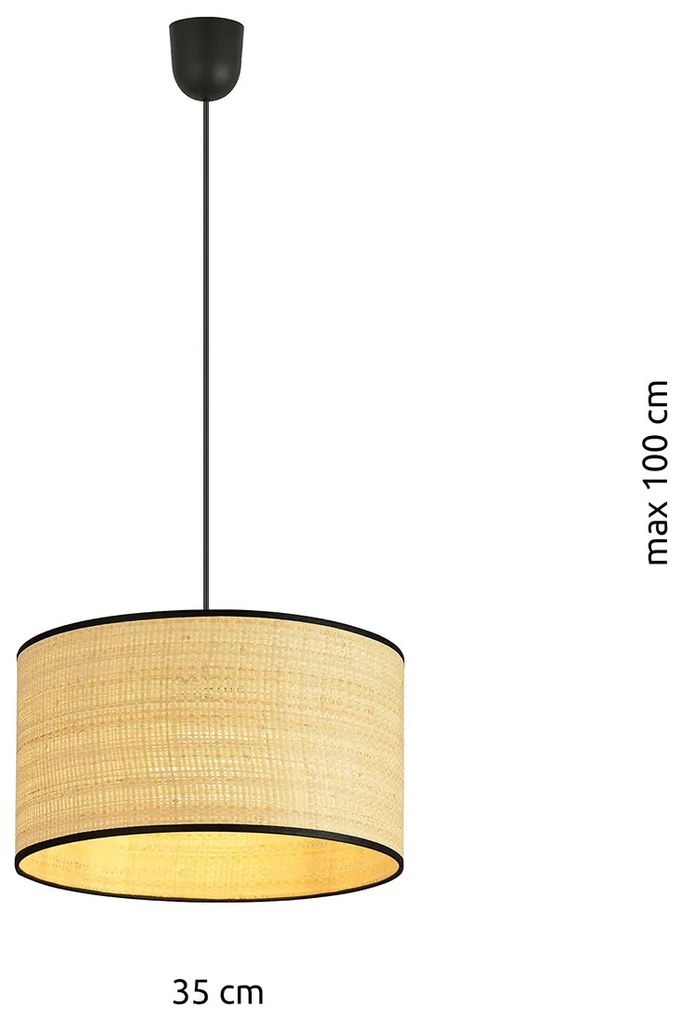Sospensione Nordica 1 Luce Drago In Acciaio Nero E Rattan