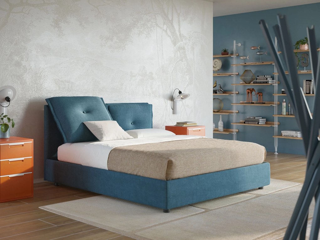 Travis letto contenitore con cuscini mobili trapuntati in tessuto impermeabile T02 azzurro