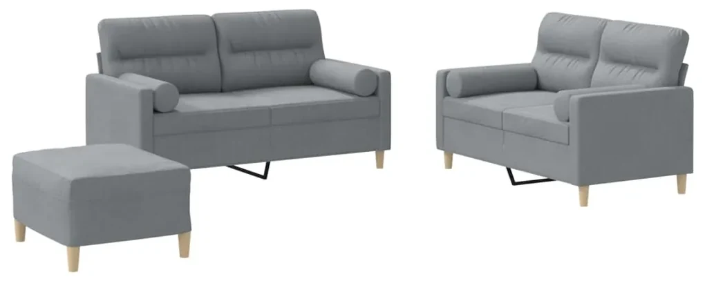Set divani 3 pz con cuscini grigio chiaro in tessuto