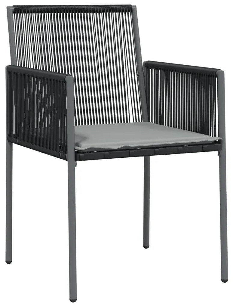 Set Pranzo Giardino 5 pz con Cuscini Polyrattan e Acciaio Nero