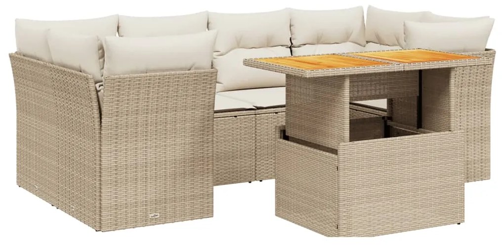 Set divani da giardino 7 pz con cuscini beige in polyrattan