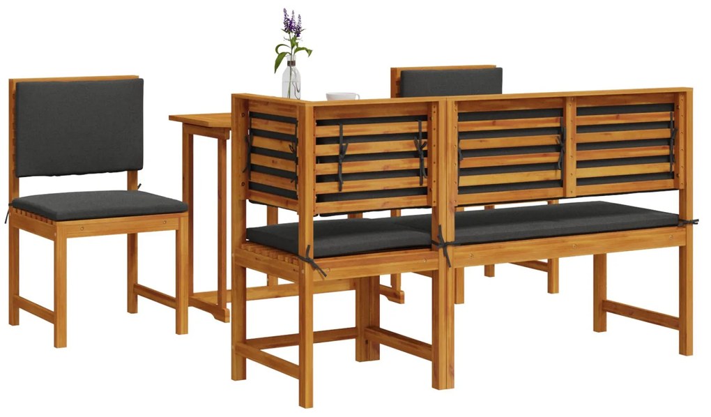 Set da pranzo per giardino 5 pezzi con cuscini in legno massello di acacia
