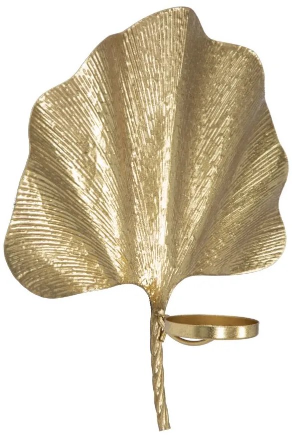 Portacandele da Muro Glam Leaf in Metallo Dorato 41x11,5x40 cm