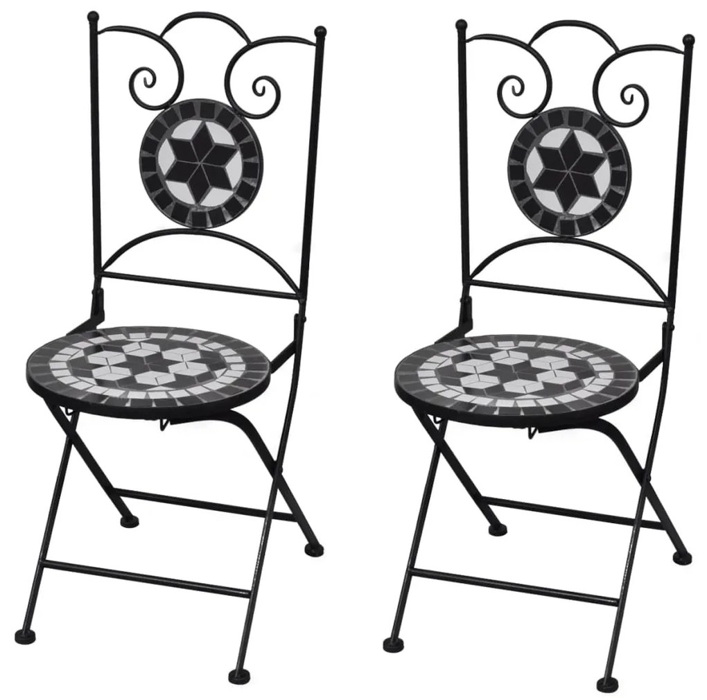 Sedie Da Bistrot Pieghevoli 2 Pz İn Ceramica Nero E Bianco /