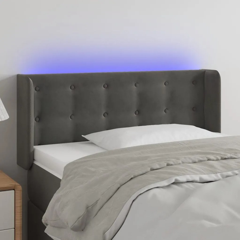 Testiera A Led Grigio Scuro 103x16x78/88 Cm İn Velluto /