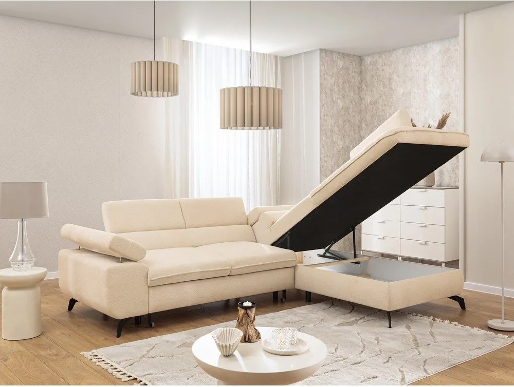 Divano angolare color crema (con penisola a destra/a L) con rivestimento in ciniglia Marbeya – Ropez