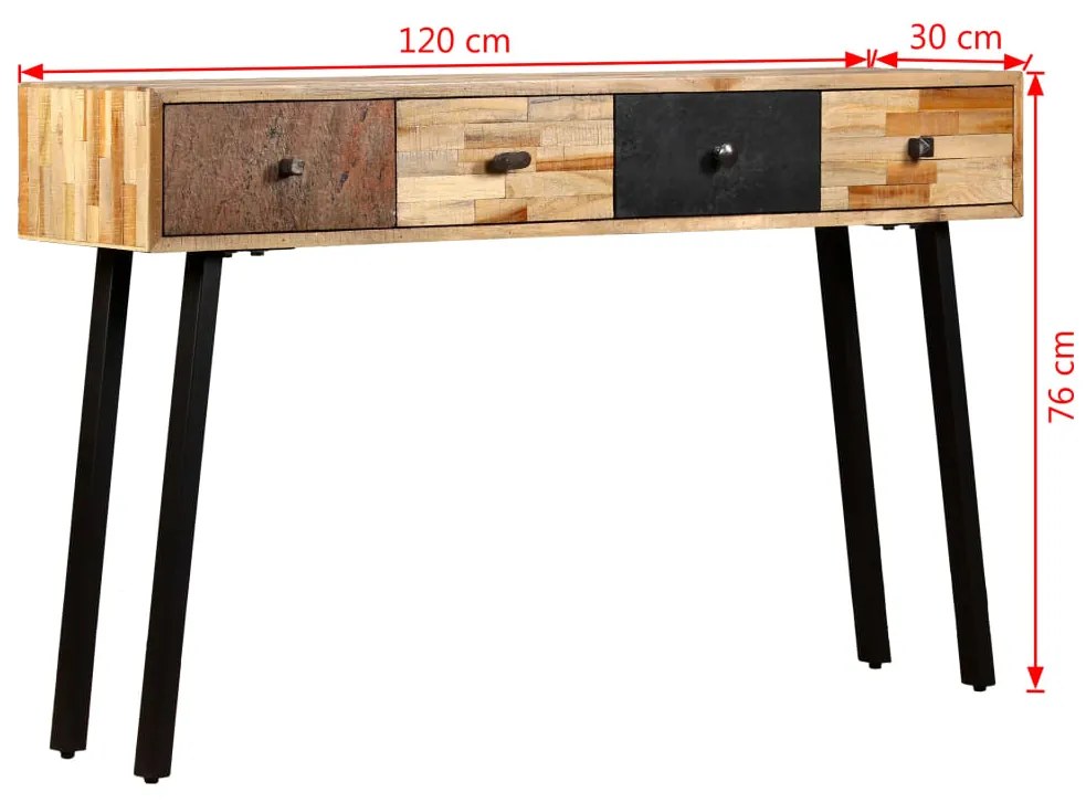 Tavolo Consolle in Legno Massello di Teak 120x30x76 cm