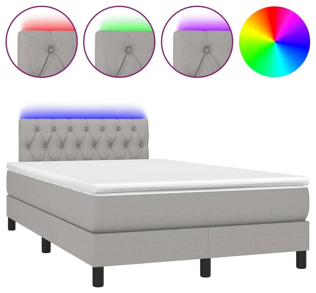 Letto a molle materasso e led grigio chiaro 120x190 cm tessuto