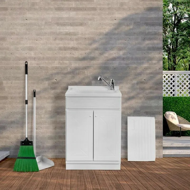 Mobile Lavatoio 2 Ante 60x50 cm con Vasca in Resina Bianco