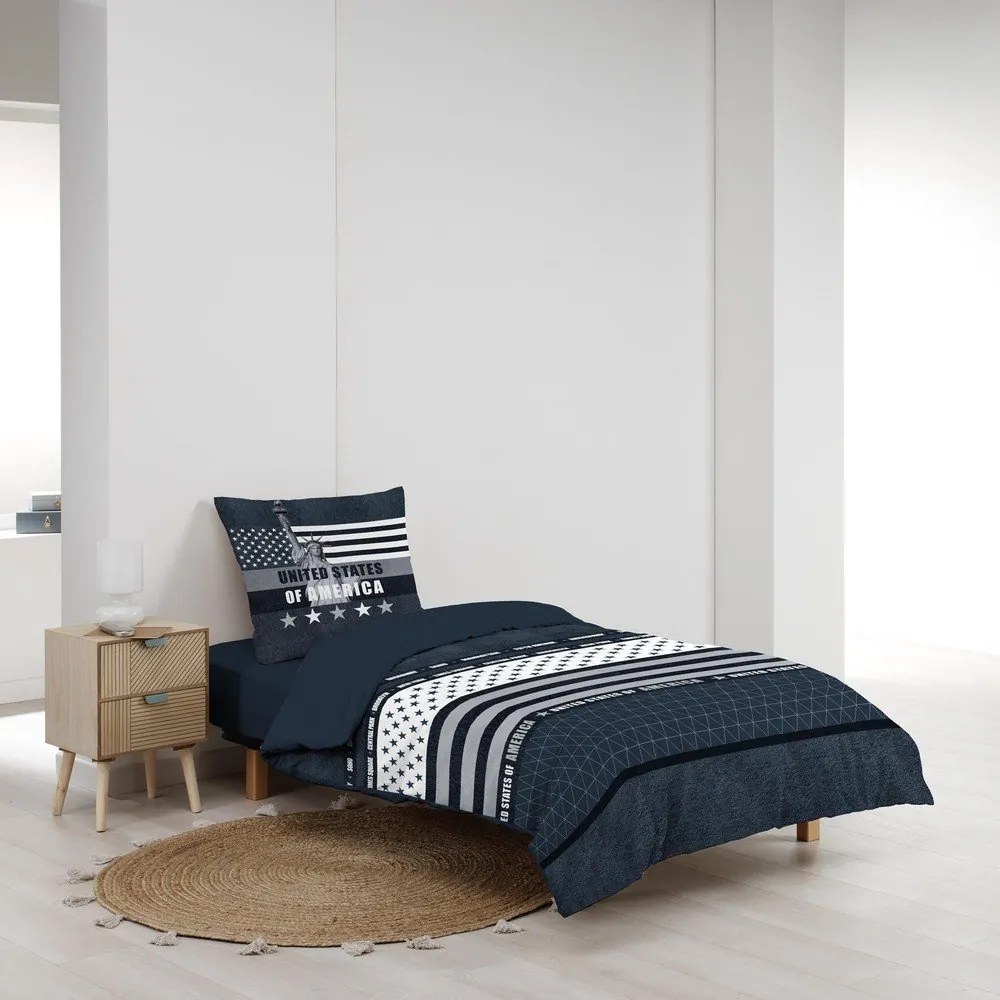 Set copripiumino e federa blu scuro in cotone per letto singolo 140x200 cm States – douceur d'intérieur