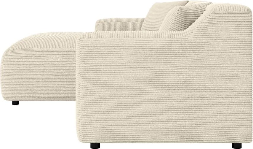 Divano angolare beige/color crema (con penisola a sinistra e chaise lounge) rivestito in velluto a coste Martin – Ropez