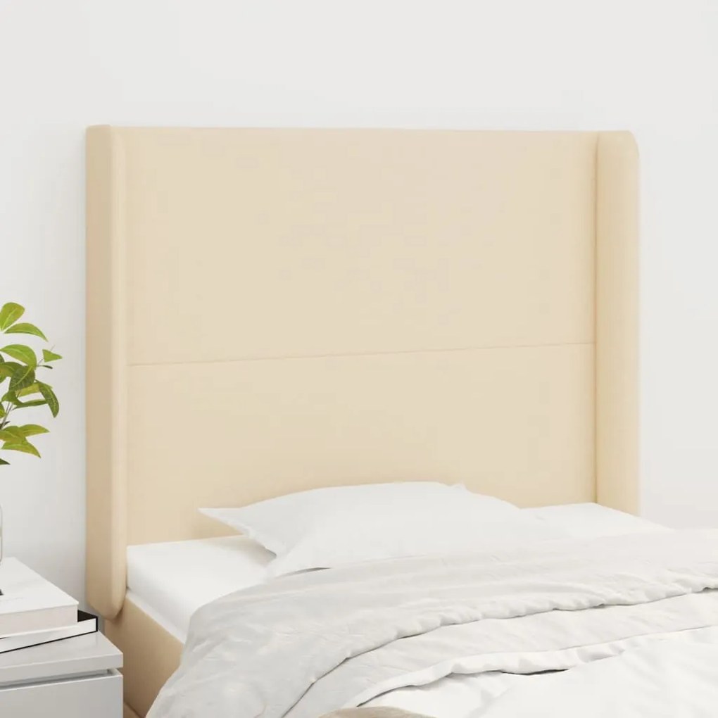 Testiera Ad Orecchio Crema 103x16x118/128 Cm İn Tessuto /