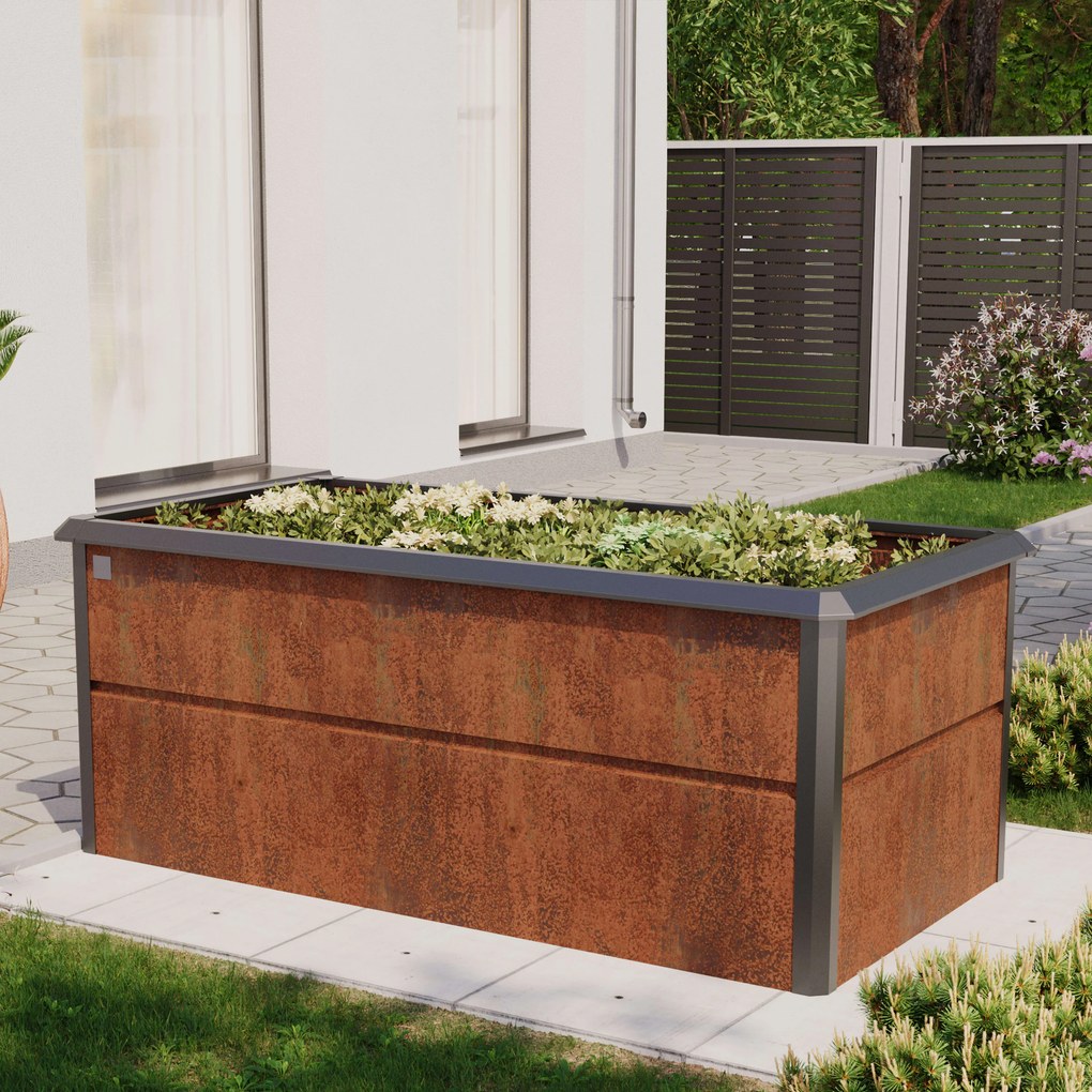 PRIMEYARD 200 x 100 x 77 cm Orto rialzato, acciaio corten, look ruggine, con bordo anti-lumache - (GFPV00784)