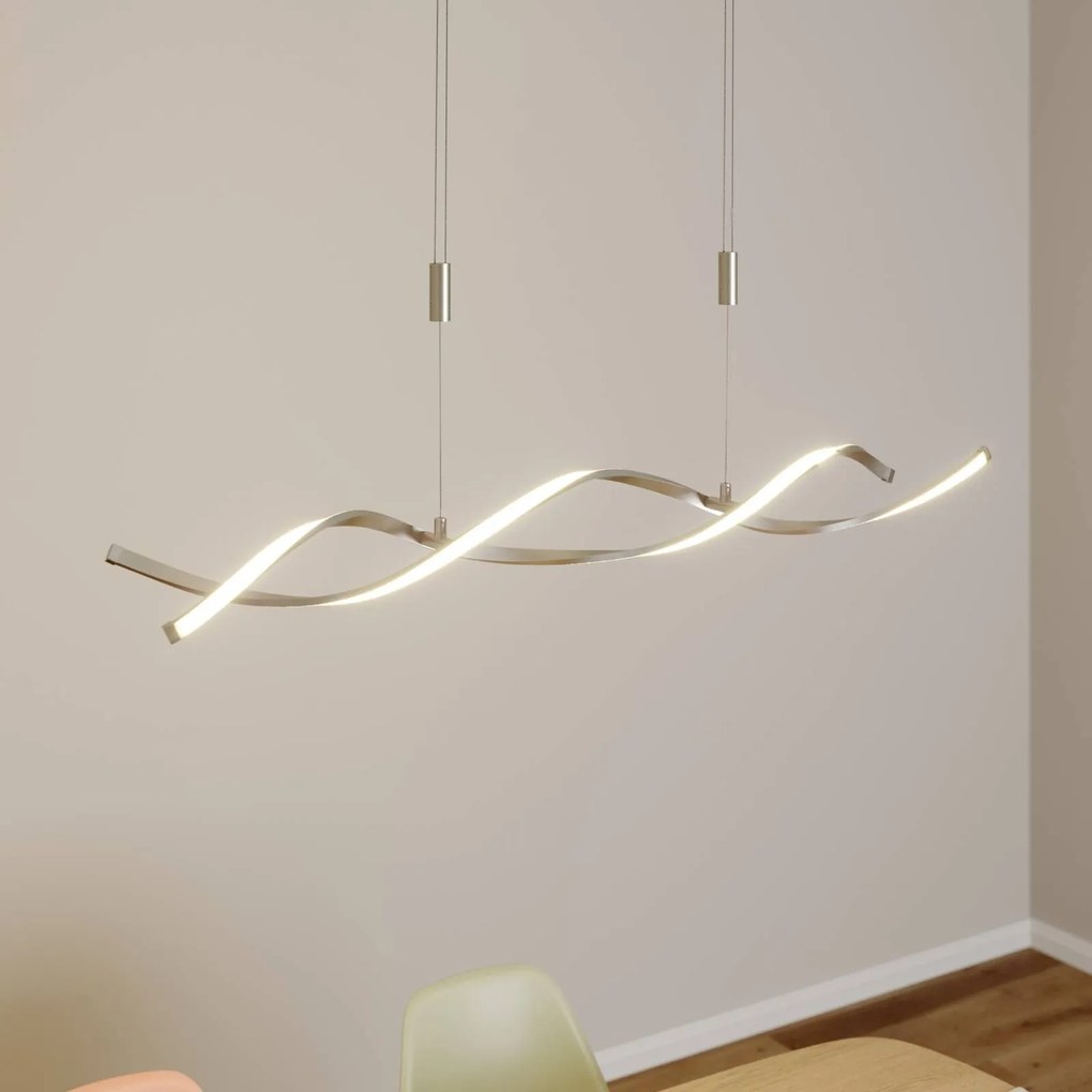 Lindby lampada LED a sospensione Auron, color nichel, metallo, dimmerabile Auron Lindby,, Alluminio / Grigio / Zincato, Soggiorno / Sala da pranzo, Plastica, Moderno