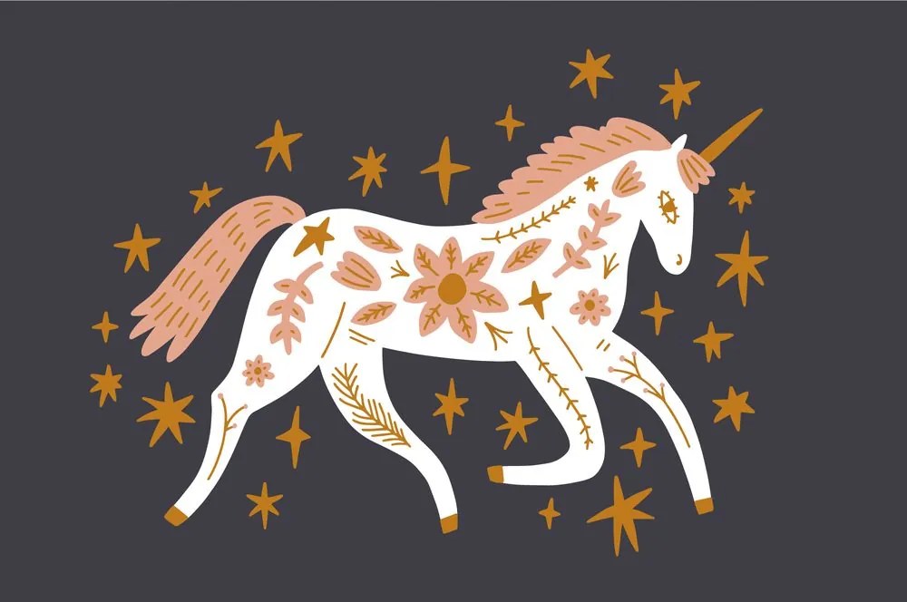 Carta da parati autoadesiva – Unicorno fiabesco in stile folkloristico