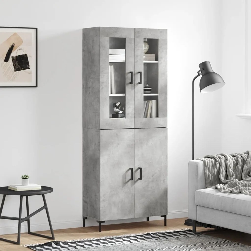 Credenza Grigio Cemento 69,5x34x180 Cm İn Legno Multistrato /