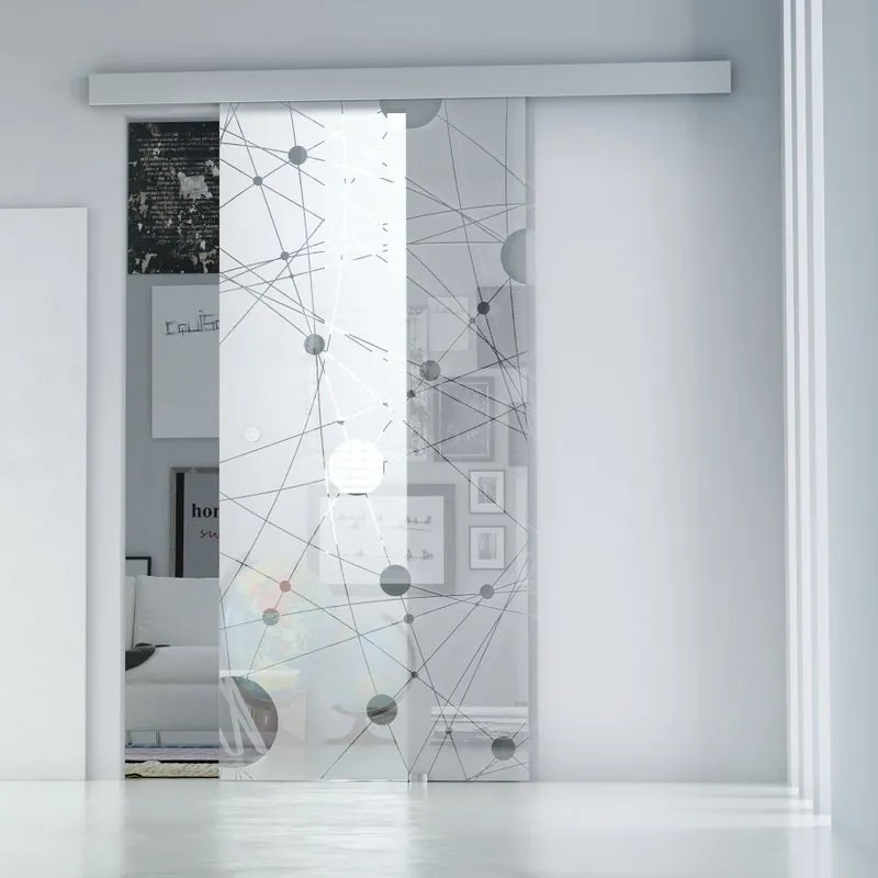 Porta scorrevole reversibile Euclide in alluminio trasparente, L 76 x H 215 cm, con binario Alu/vetro