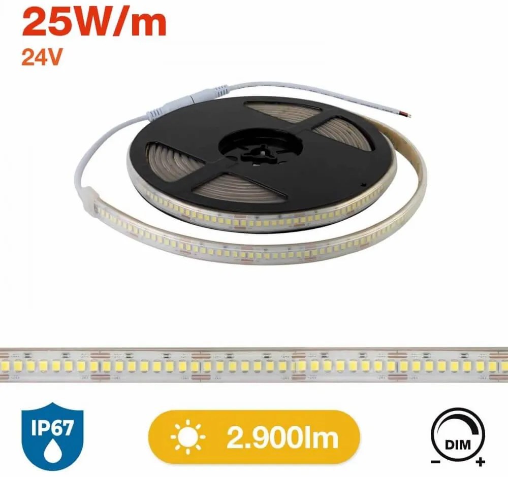 Striscia LED Professional 2835/224 - IP67 - 25W/m - 2.900lm/m- 5m - 24V Colore  Bianco Naturale 4.000K