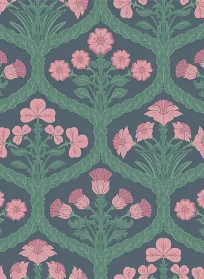 Cole & Son Carta da parati Floral Kingdom - Rose & Forest on Charcoal