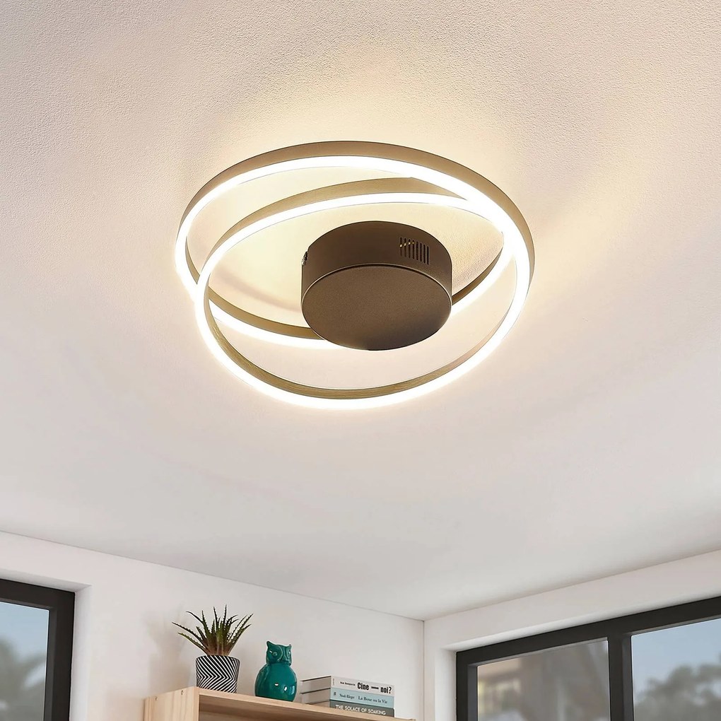 Plafoniera LED Lindby Davian, color ottone, 49 cm, dimmerabile