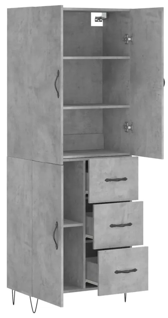 Credenza Grigio Cemento 69,5x34x180 cm in Legno Multistrato