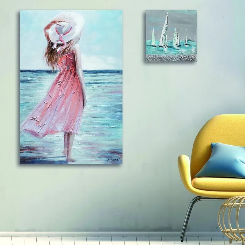 Dipinto su tela Donna in spiaggia, multicolore 60 x 90 cm