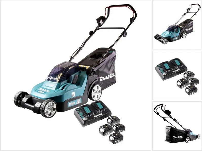 Dlm 432 PF4 36 v ( 2x 18 v ) tosaerba a batteria da 43 cm senza spazzole + 4x batteria da 3,0 Ah + doppio caricabatterie - Makita