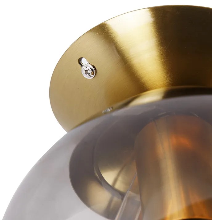 Lampadario Art Déco ottone con vetro fumé - Pallon