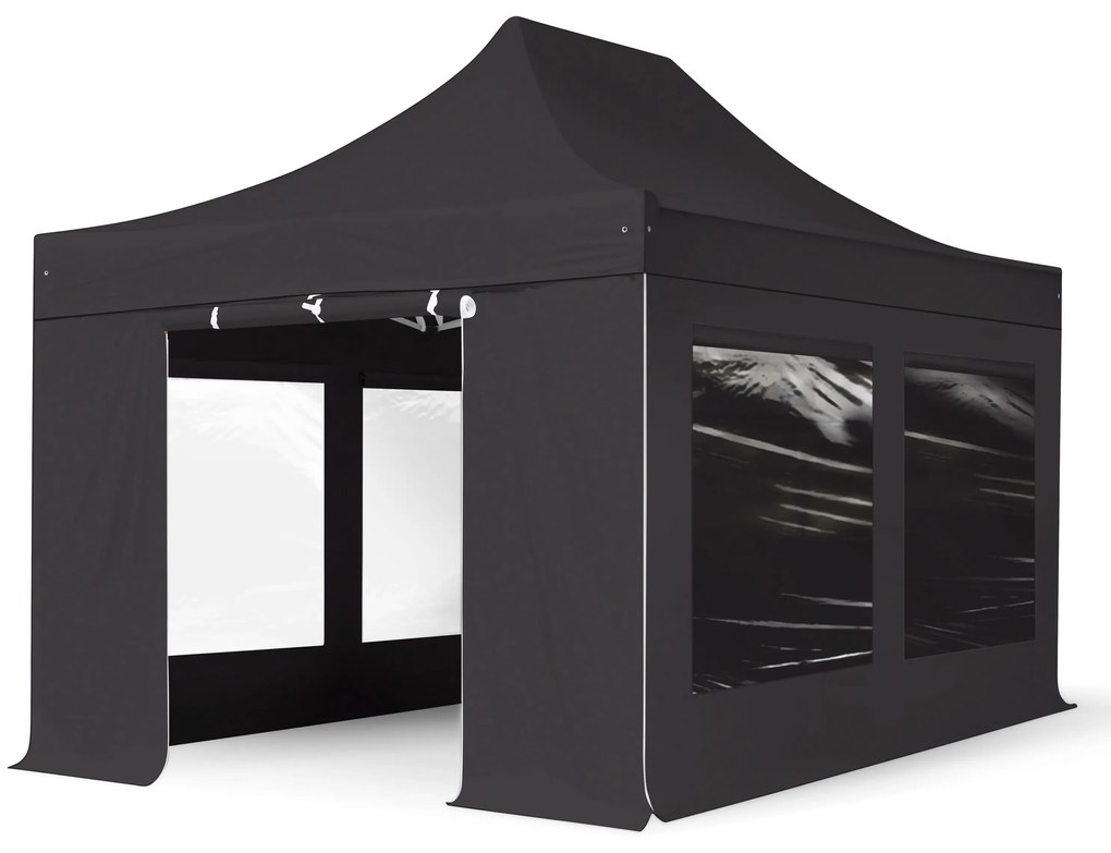 TOOLPORT 3x6m gazebo pieghevole PVC ignifugo con laterali (finestre panoramiche), PROFESSIONAL alluminio, nero - (59125)