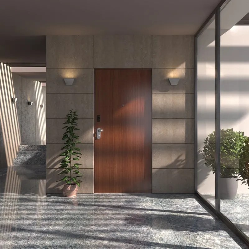 Porta blindata DI.BI. Code Tast L 90 x H 200 cm in melaminico noce tanganika/marrone, apertura spingere a destra, falso telaio incluso