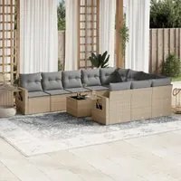 Set Divani da Giardino 11 pz con Cuscini Beige in Polyrattan 3220698